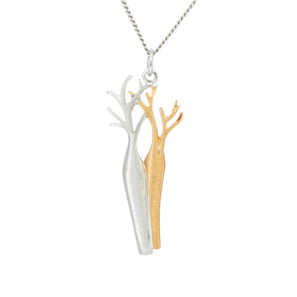 Two-toned 18ct brushed white and rose gold twin boab tree pendant