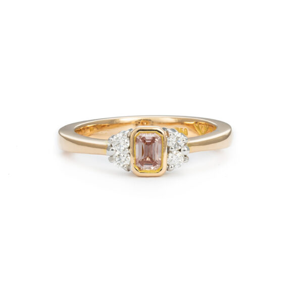Pink Emerald Cut Rose Gold Diamond Ring