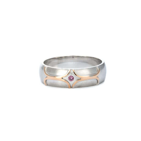 Rose gold accent white gold deep pink diamond white gold band
