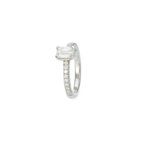 White diamond emerald cut engagement ring