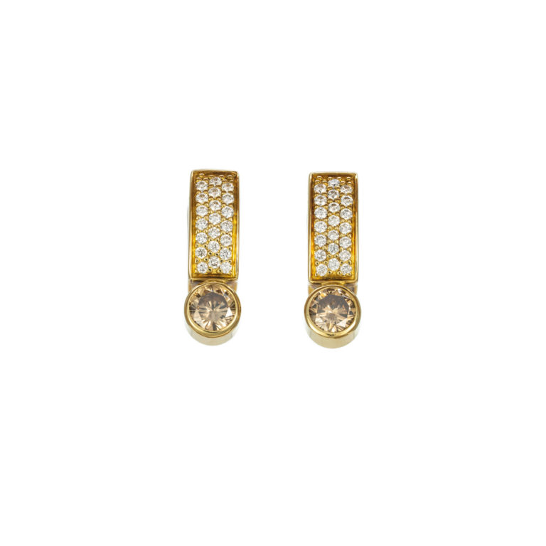 Yellow Gold Champagne and White Diamond Earrings