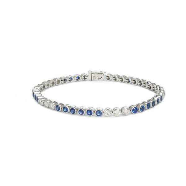 Sapphire and white diamond white gold bracelet