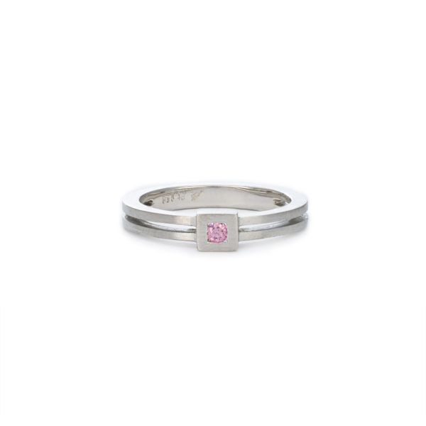 Modern square set pink diamond ring