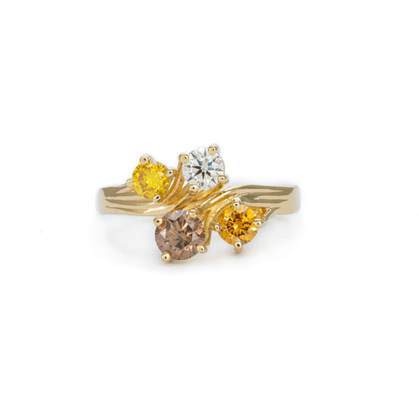 Multi-coloured yellow gold diamond ring