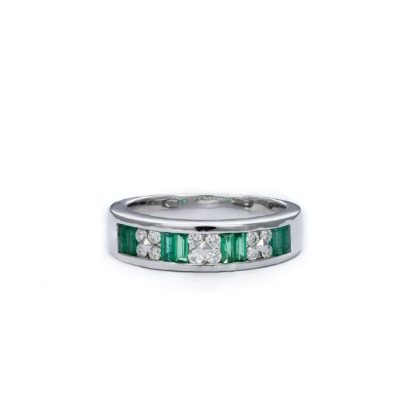 Baguette emerald and diamond ring