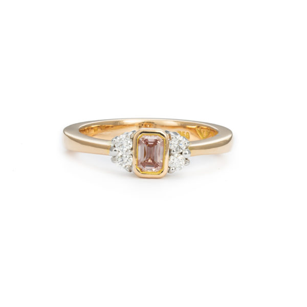 Emerald cut pink diamond rose gold ring