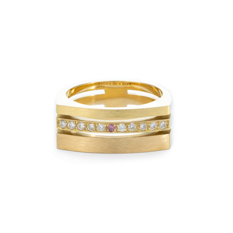 Modern Yellow Gold Pink Diamond Statement Ring