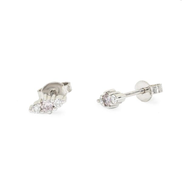 Classic claw set pink and white diamond stud earrings