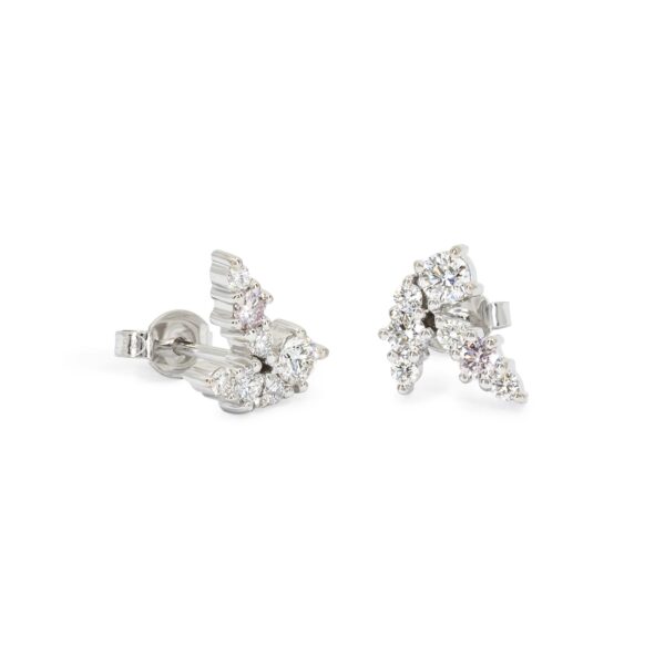 White gold pandanus leaf pink diamond earrings