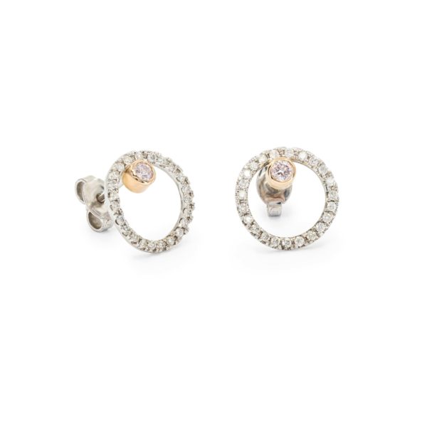 White and rose gold fancy light pink diamond stud earrings
