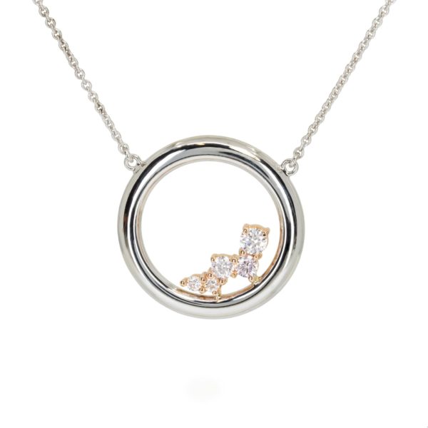 White gold fancy light pink argyle diamond circular pendant