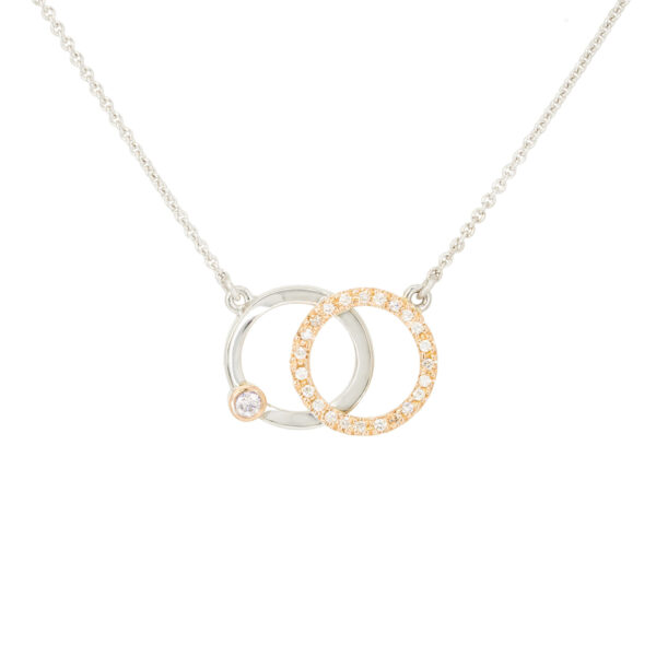White and Rose Gold loops argyle pink and white diamond necklace.