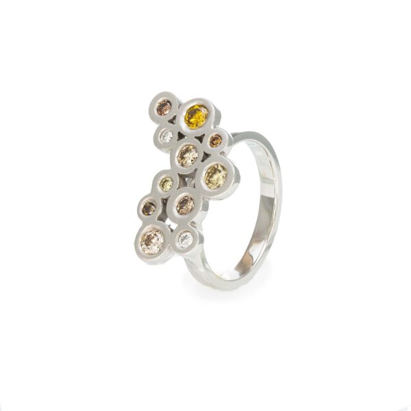 Unique white gold multi-coloured diamond ring