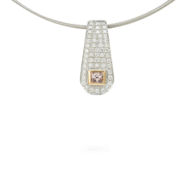 white gold modern pink princess cut pendant