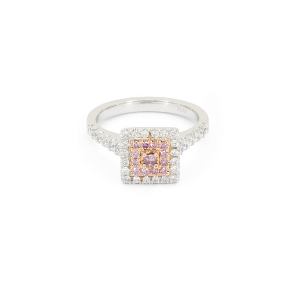 White gold, princess cut, round brillant cut, square white gold argyle pink diamond ring