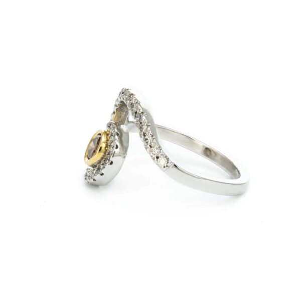 White gold champagne and white diamond swirl ring