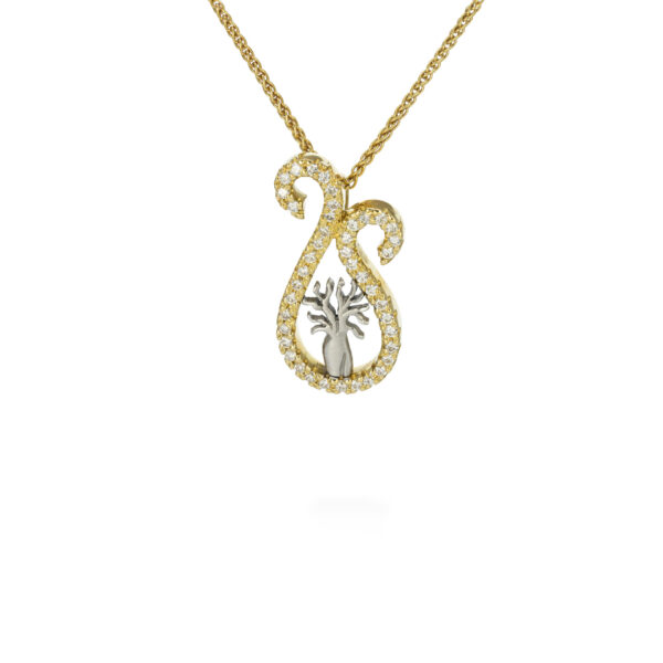 Swirling two toned white diamond boab pendant
