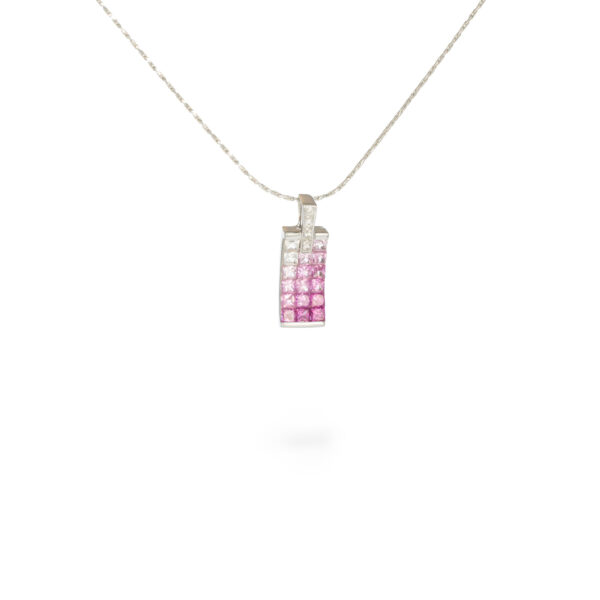 Geometric pink sapphire and white diamond pendant