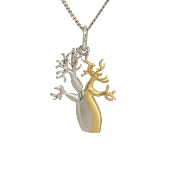 Two toned white and yellow gold Boab tree pendant