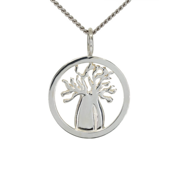 White gold circular boab tree pendant