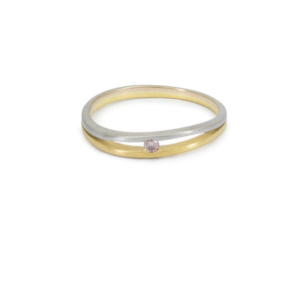 Petite two toned satin split pink diamond ring