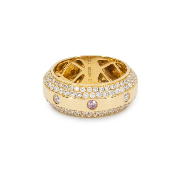 Domed yellow gold pink diamond ring