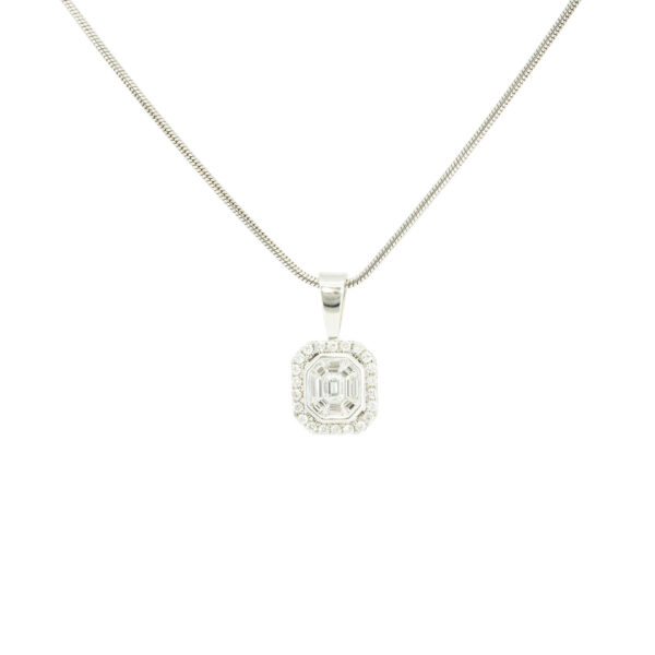 White diamond illusion set baguette pendant