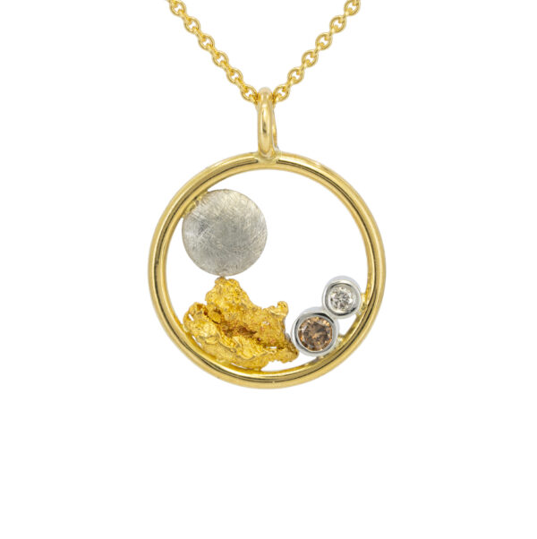 Yellow and white gold champagne and white diamond pendant