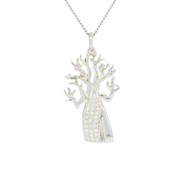 White gold pave set white diamond boab tree pendant