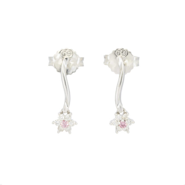 Drop down White gold pink and white diamond floral diamond earrings