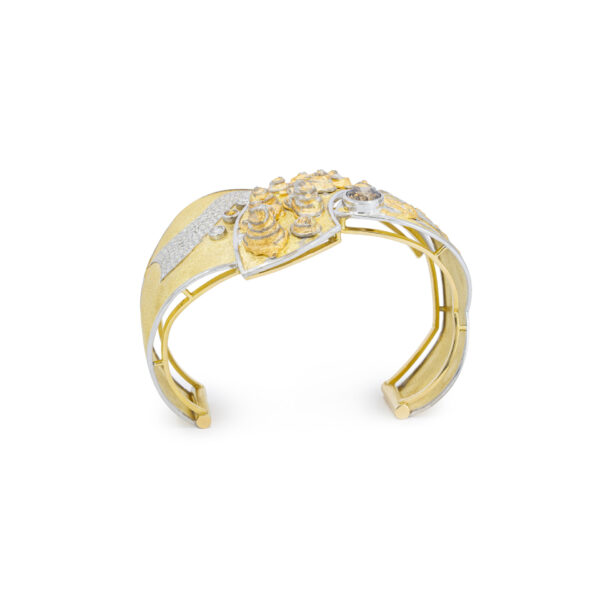 Yellow and white gold landscape diamond bangle