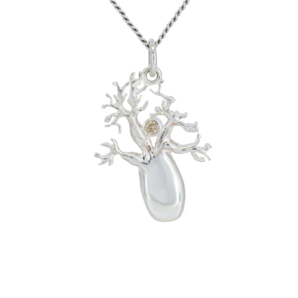 Sterling silver champayne diamond tree pendant