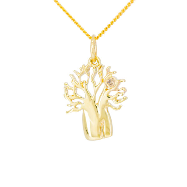 Yellow gold champayne diamond boab tree pendant