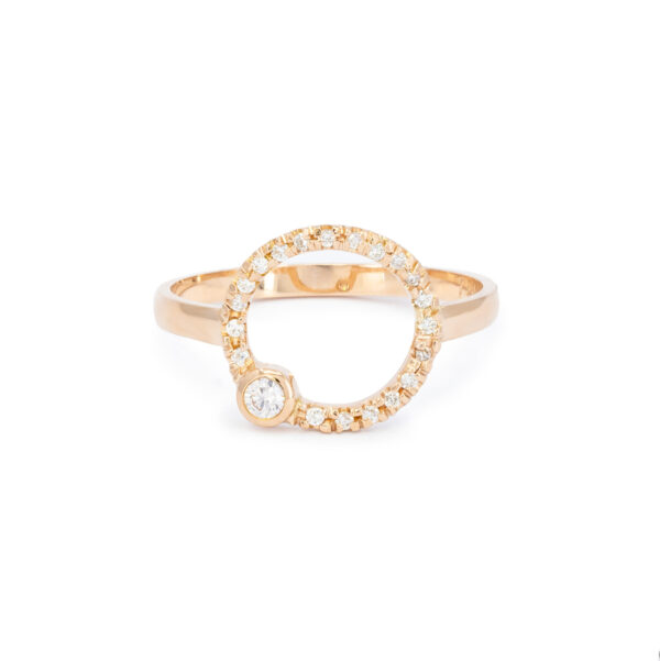 Rose gold claw set white and light pink diamond circlet ring.