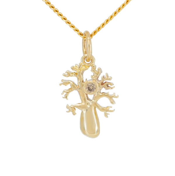 Yellow gold boab tree with champagne diamond