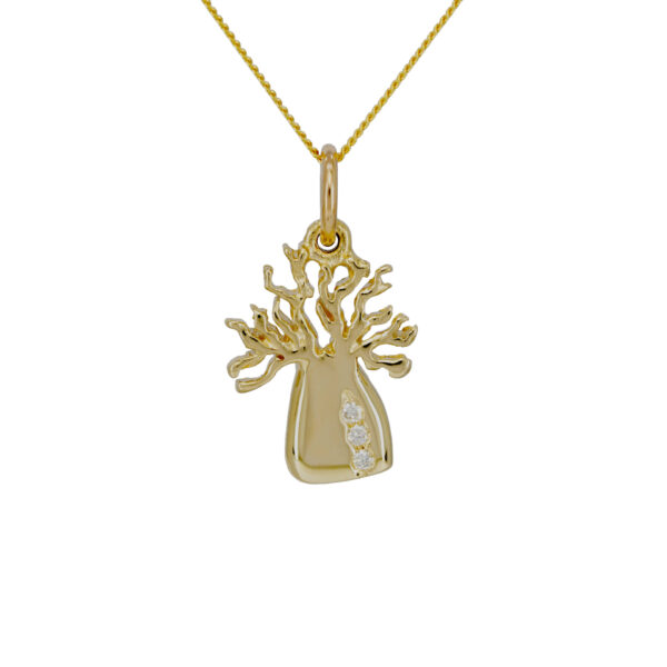 Yellow gold boab tree with white diamonds