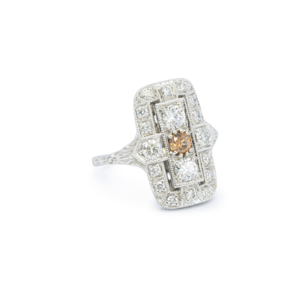Art Deco White Champagne Diamond Ring