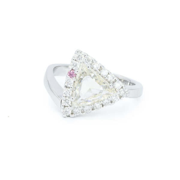 Yellow Argyle Pink White Diamond Trilliant Ring