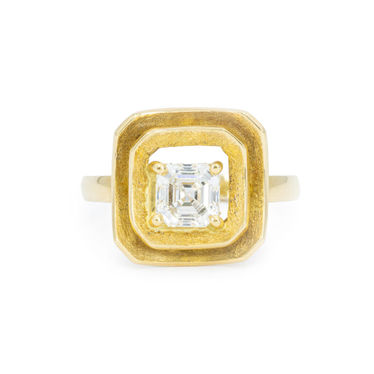Geometric Asscher Cut White Diamond Ring