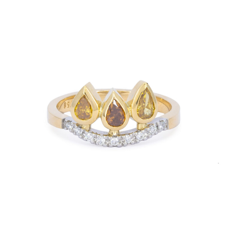 Fancy Yellow and Orange Pear Diamond Ring