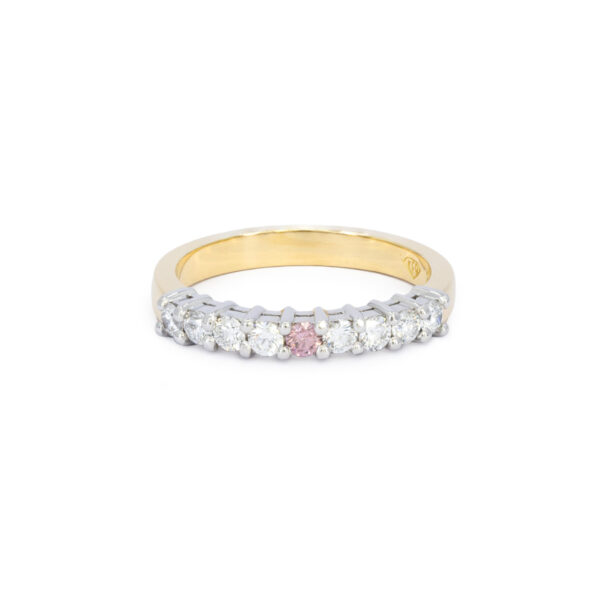 Classic argyle diamond pink diamond white diamond band yellow white gold