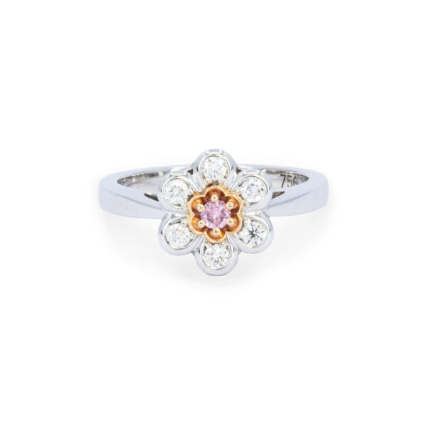 Pink diamond flower cluster ring, argyle , white gold ring. classic