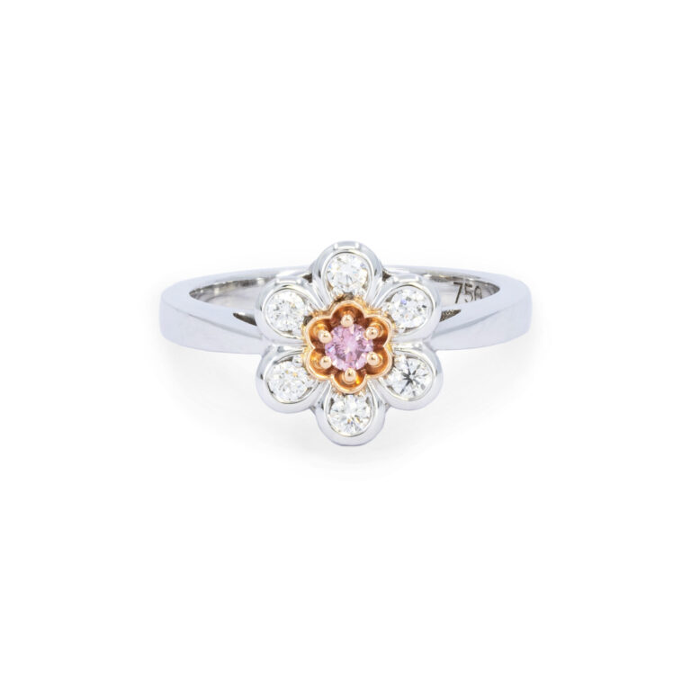 White and Rose Gold Argyle Pink Diamond Flower Ring