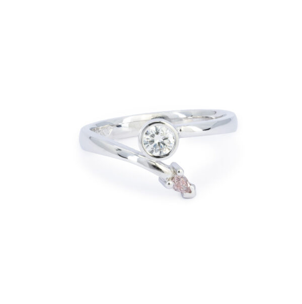 Pink diamond ring, argyle , white gold ring. pear cut