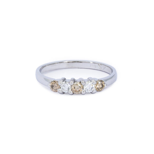 Champagne and white diamond ring, white gold