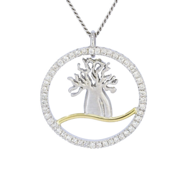 Boab pendant in a circle of white diamonds