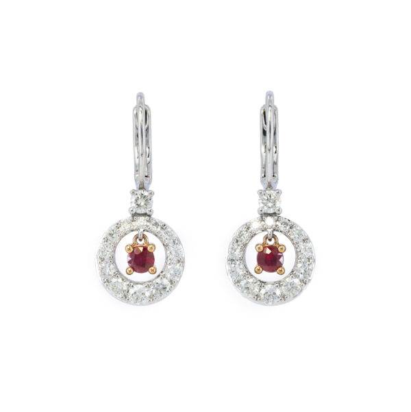 40th anniversary ruby and diamond earrings in white gold halo