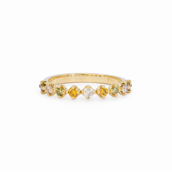 Coloured diamond band stack ring