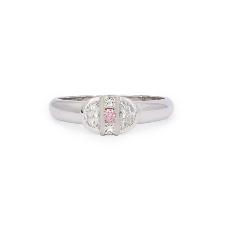 Channel Set Ring with Half-Moon and Pink Diamonds