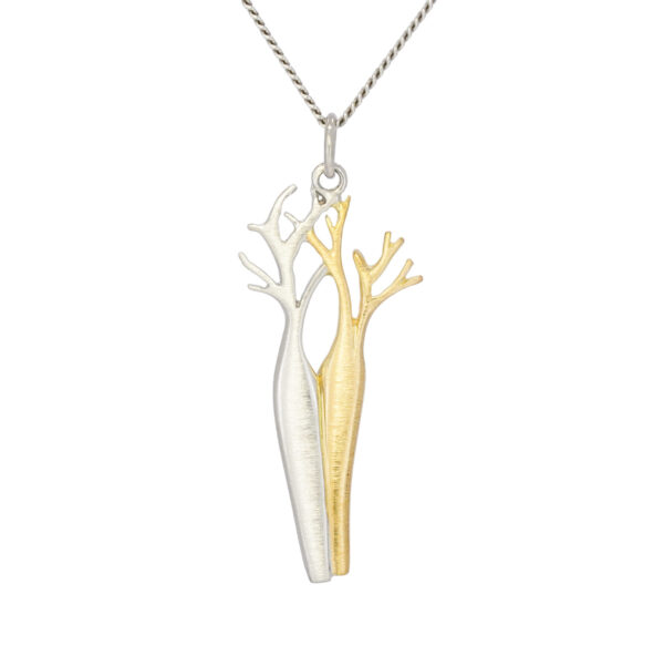 Two-toned 18ct brushed white and yellow gold twin boab tree pendant